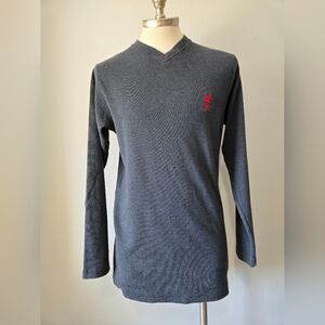 LIVERPOOL FOOTBALL CLUB Officially Licensed V-Neck Sweater with Red LFC Logo.